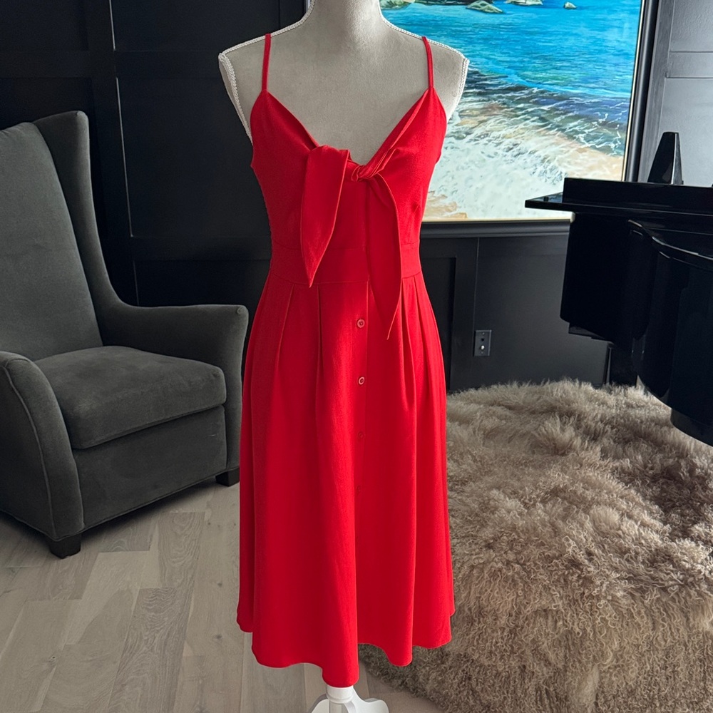 Kensie Vibrant Red Midi Dress with Bow Detail